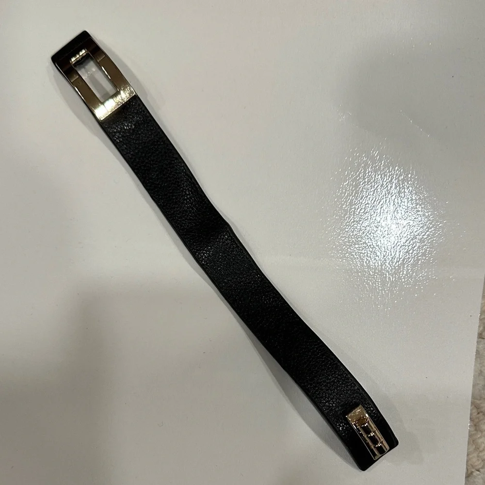 Black Faux Leather Bracelet with Gold Clasp